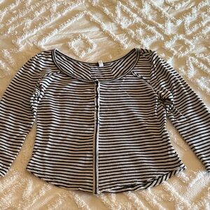We The Free Black and White Striped Button Down Top